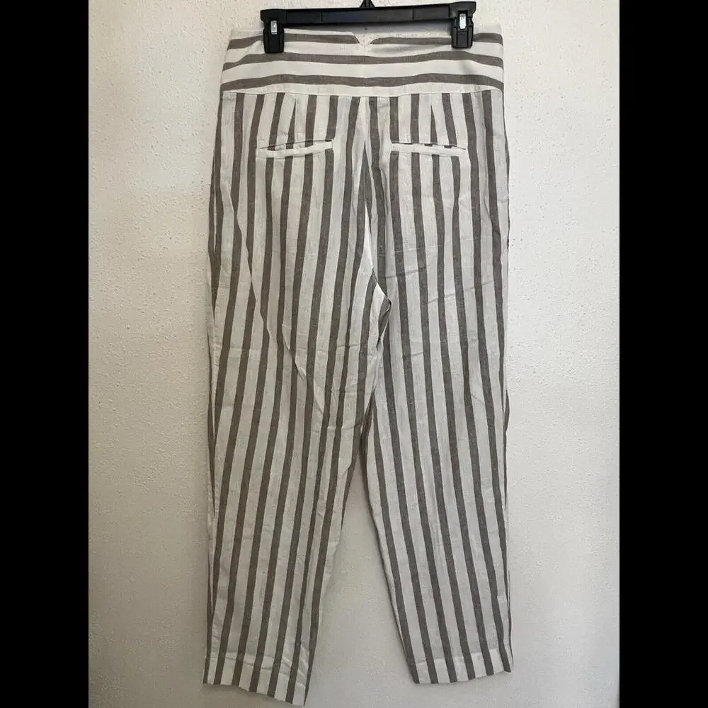 By‎ Anthropologie Oasis Brown Striped Linen Blend Ankle Pants Womens Size 8